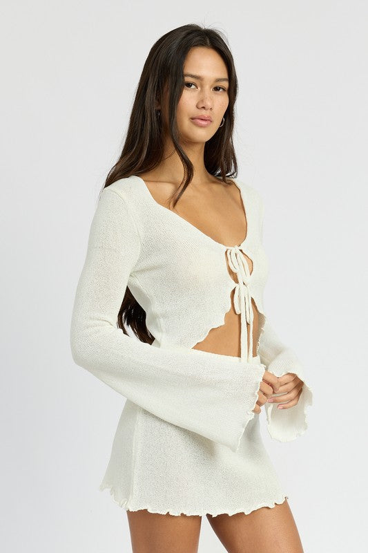 Sheer Front Tie Cardigan