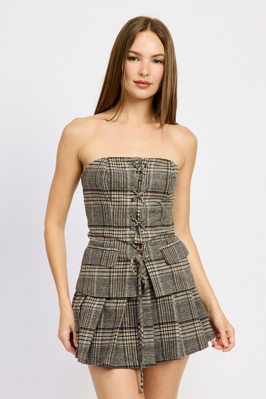 Pleated Plad Mini Skirt