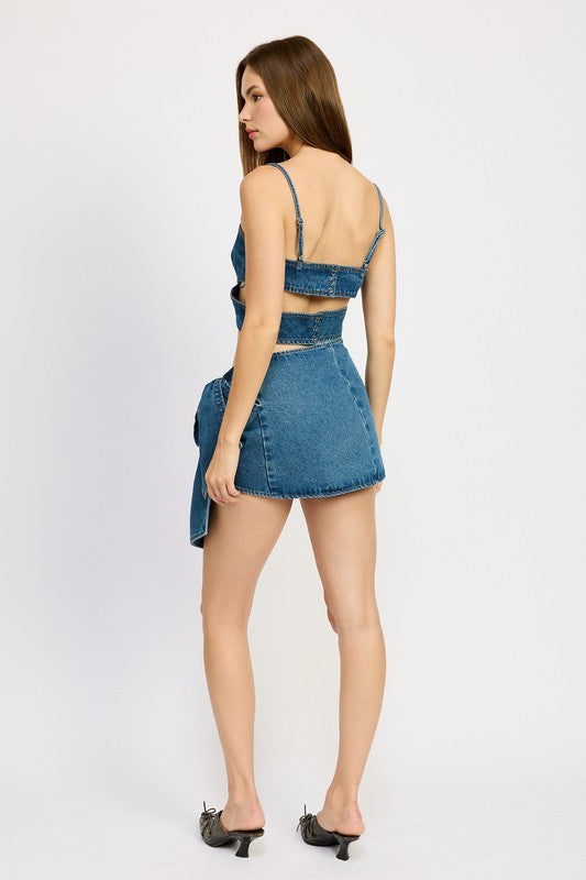Denim Bow Mini Skirt