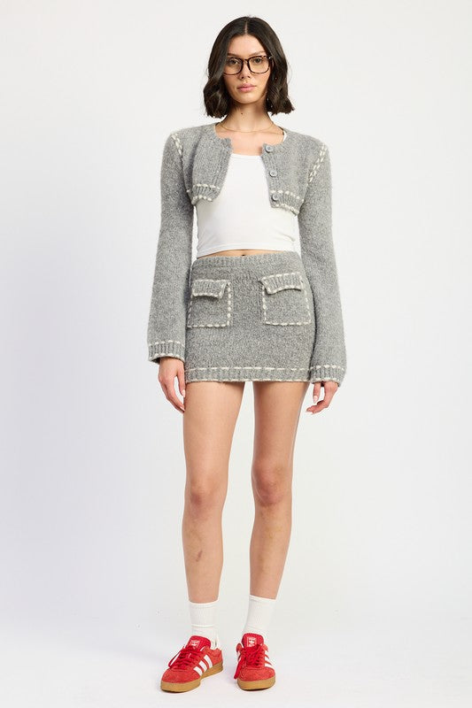 Cropped Bubble Sleeve Cardigan