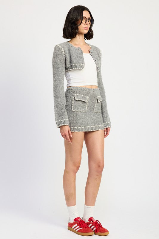 Cropped Bubble Sleeve Cardigan