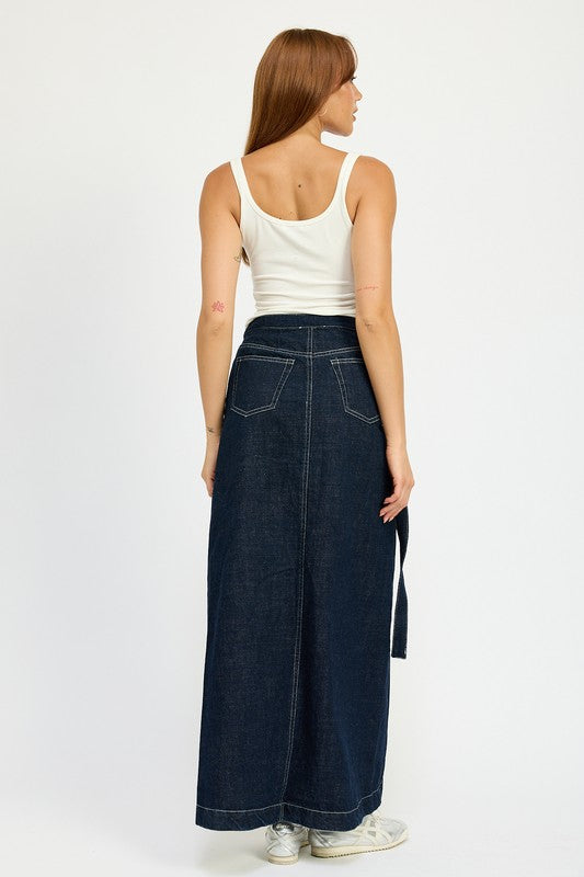 Wrapped Maxi Denim Skirt