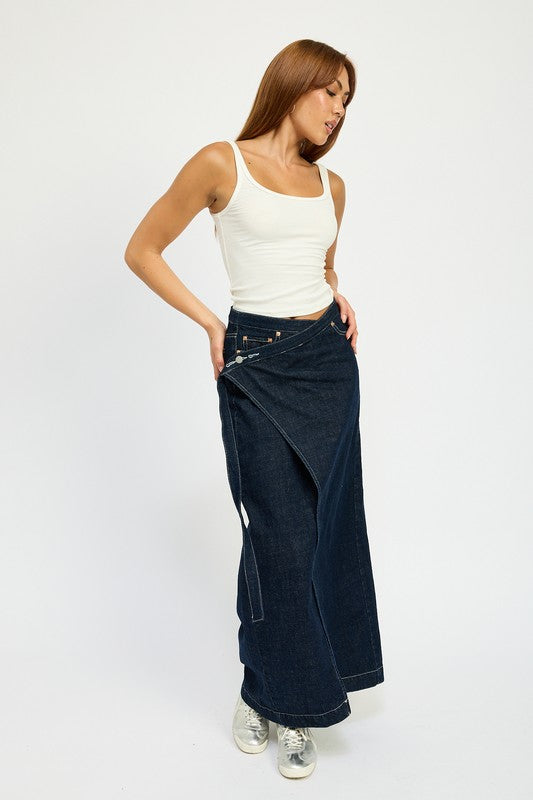 Wrapped Maxi Denim Skirt
