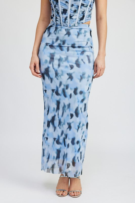 Printed Mesh Maxi Skirt