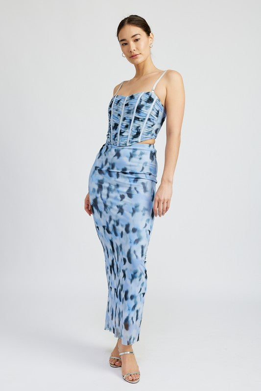 Printed Mesh Maxi Skirt