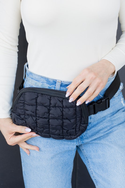 Quilted Puffer Sling Belt Bag