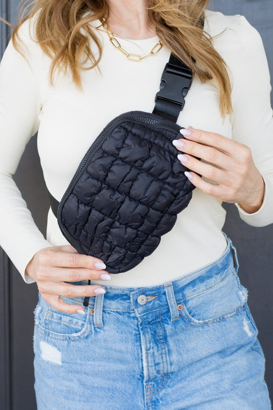 Quilted Puffer Sling Belt Bag