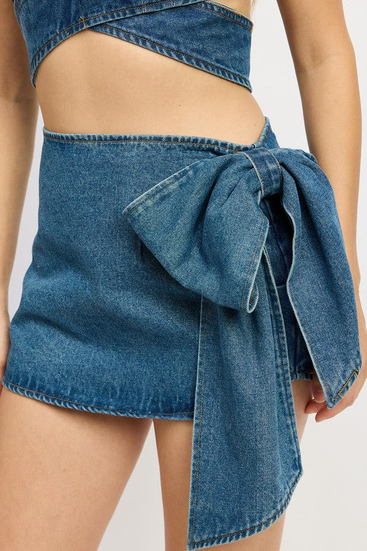 Denim Bow Mini Skirt