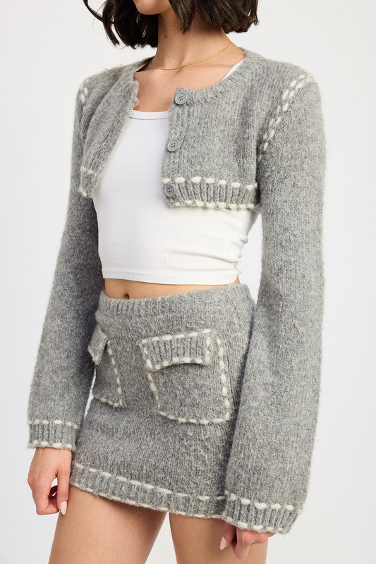 Cropped Bubble Sleeve Cardigan