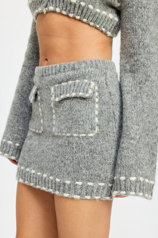 Knit Mini Skirt With Stitching